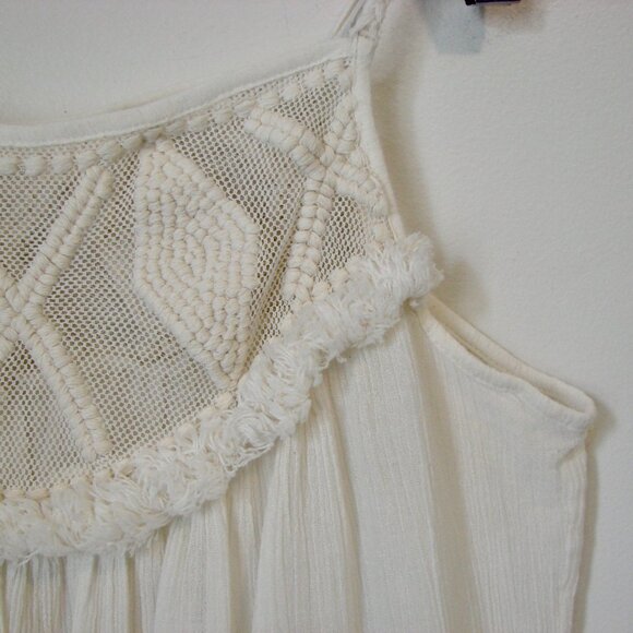 Cream Sleeveless Tank Top Boho Crochet Fringe Babydoll Loose Flowy Size Medium - Picture 6 of 10